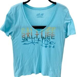Salt Life Aqua Blue V-neck Graphic T-shirt Women’s LG